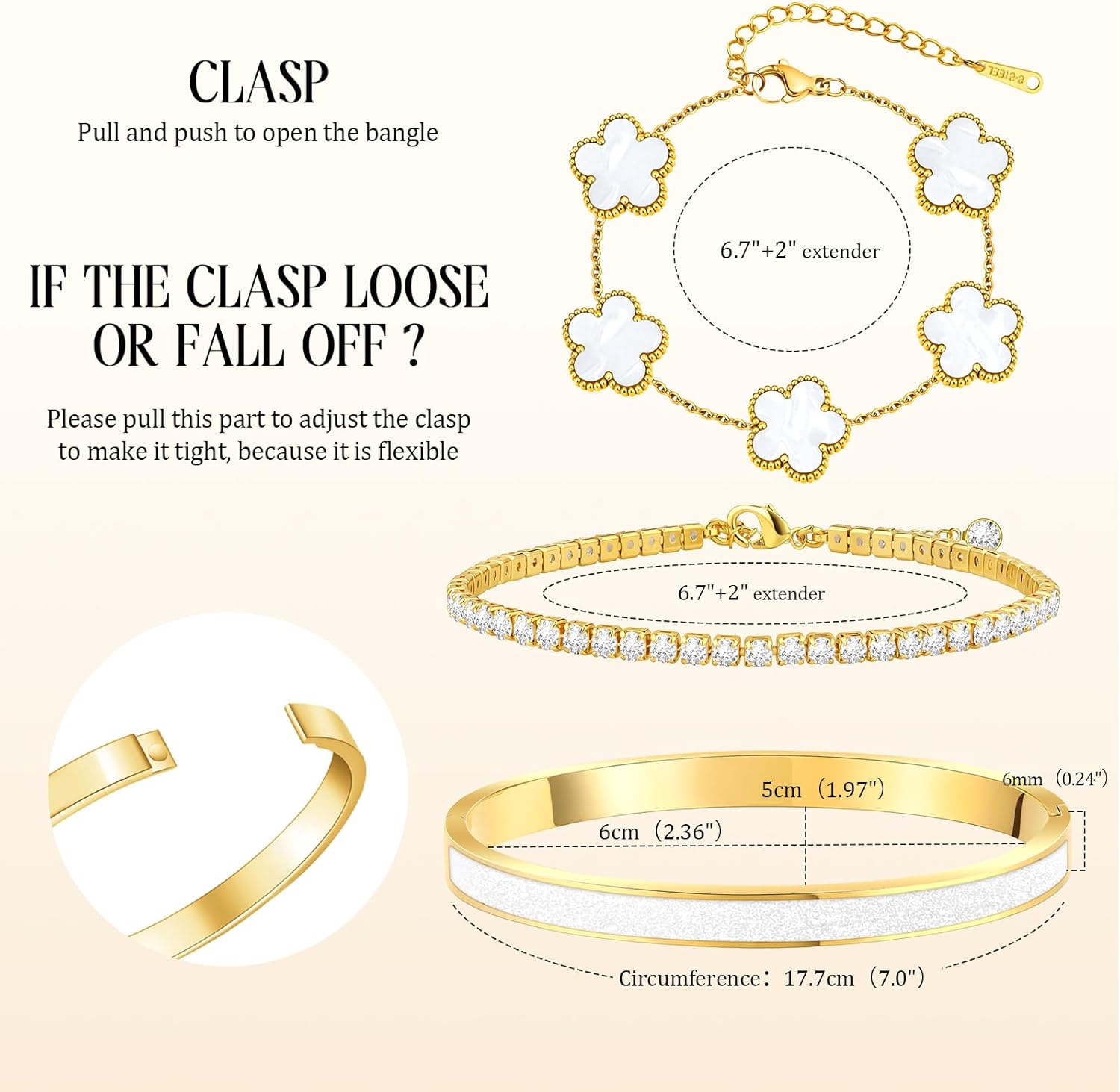 Gold Bracelets for Women, 18K Gold Plated Tennis Nail Clover love Bangle Bracelets Set Non Tarnish, Stainless Steel Trendy Stackable Bracelet Fashion Jewelry Accessories Gifts for Christmas - Image 5