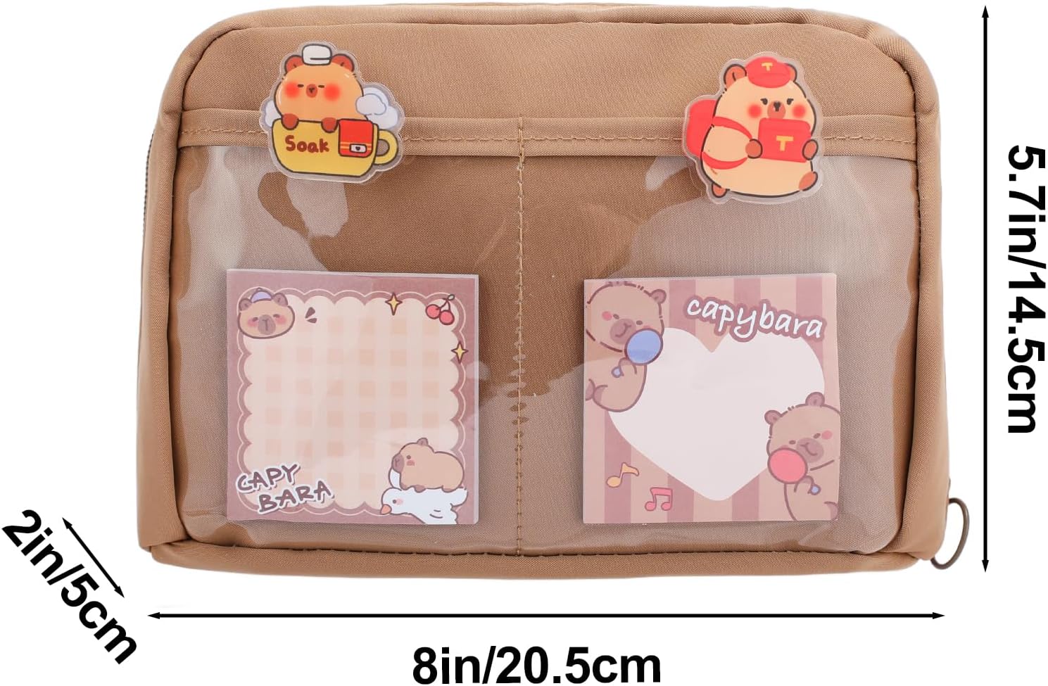 Lebaley Cute Capybara Pencil Case with 90° Wide Opening Mouth Pencil Pouch,Kawaii Stationery Set,Capybara School Supplies,Capybara Gifts Include Key Chains,Clips,Pens,Sticky Notes,Stickers and Bag - Image 6