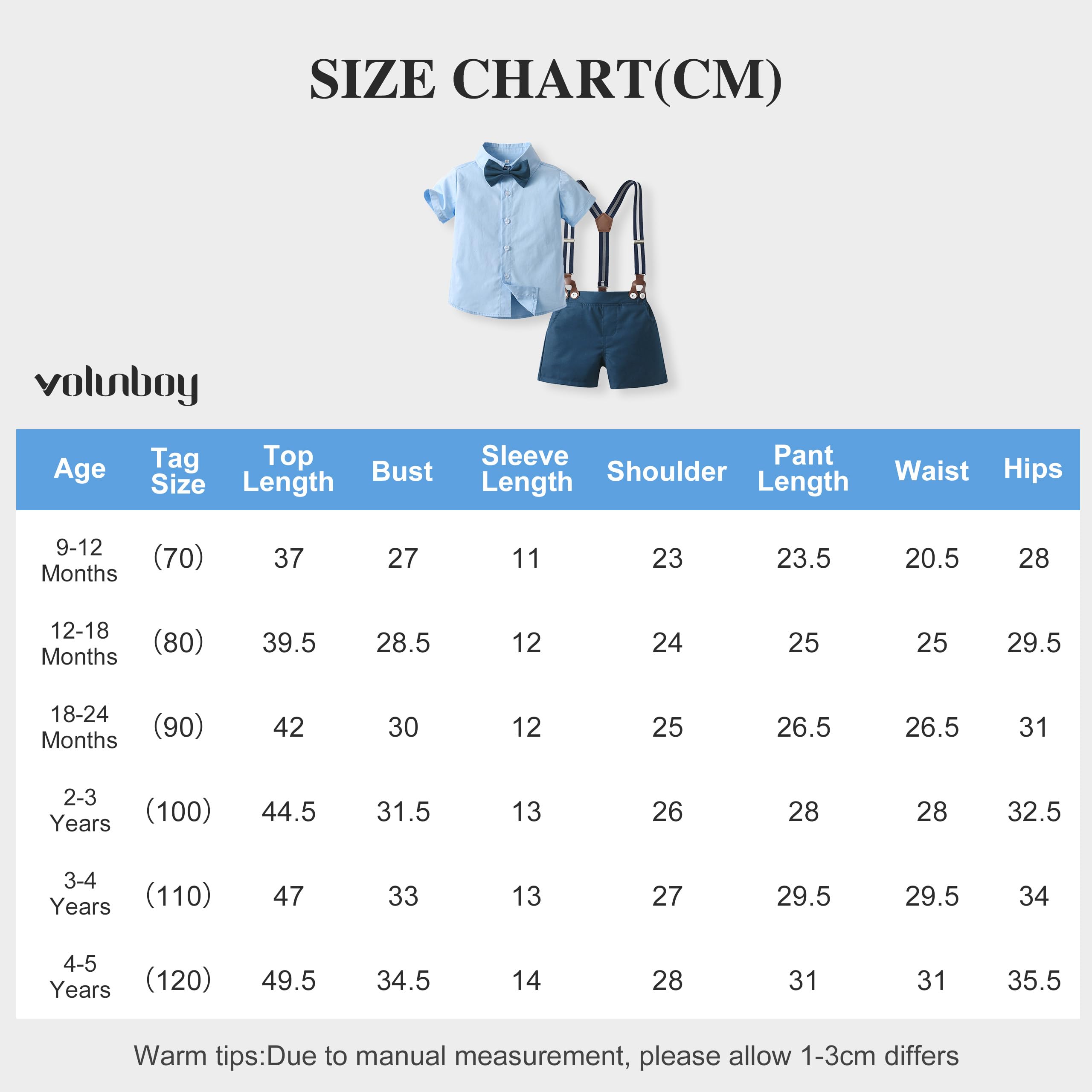 Volunboy Bébé Garçon Ensemble Costume, L'été Manches Courtes Noeud Papillon Chemise avec Short Bretelle Barboteuse