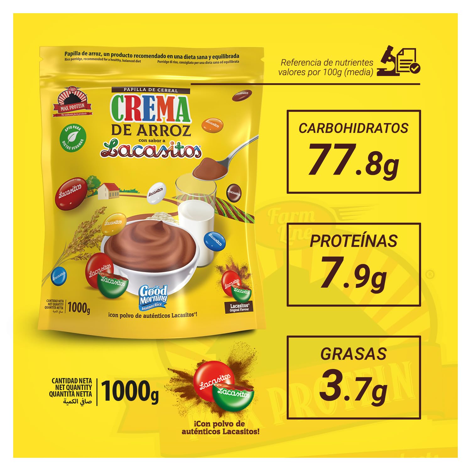 MAX PROTEIN - Crema de Arroz - Crema de Arroz Fitness 1000g – Fuente de Carbohidratos de Máxima Calidad para Masa Muscular – Ideal Pre Entreno y Post Entreno – Vegana y Sin Lactosa – Lacasitos — view 3