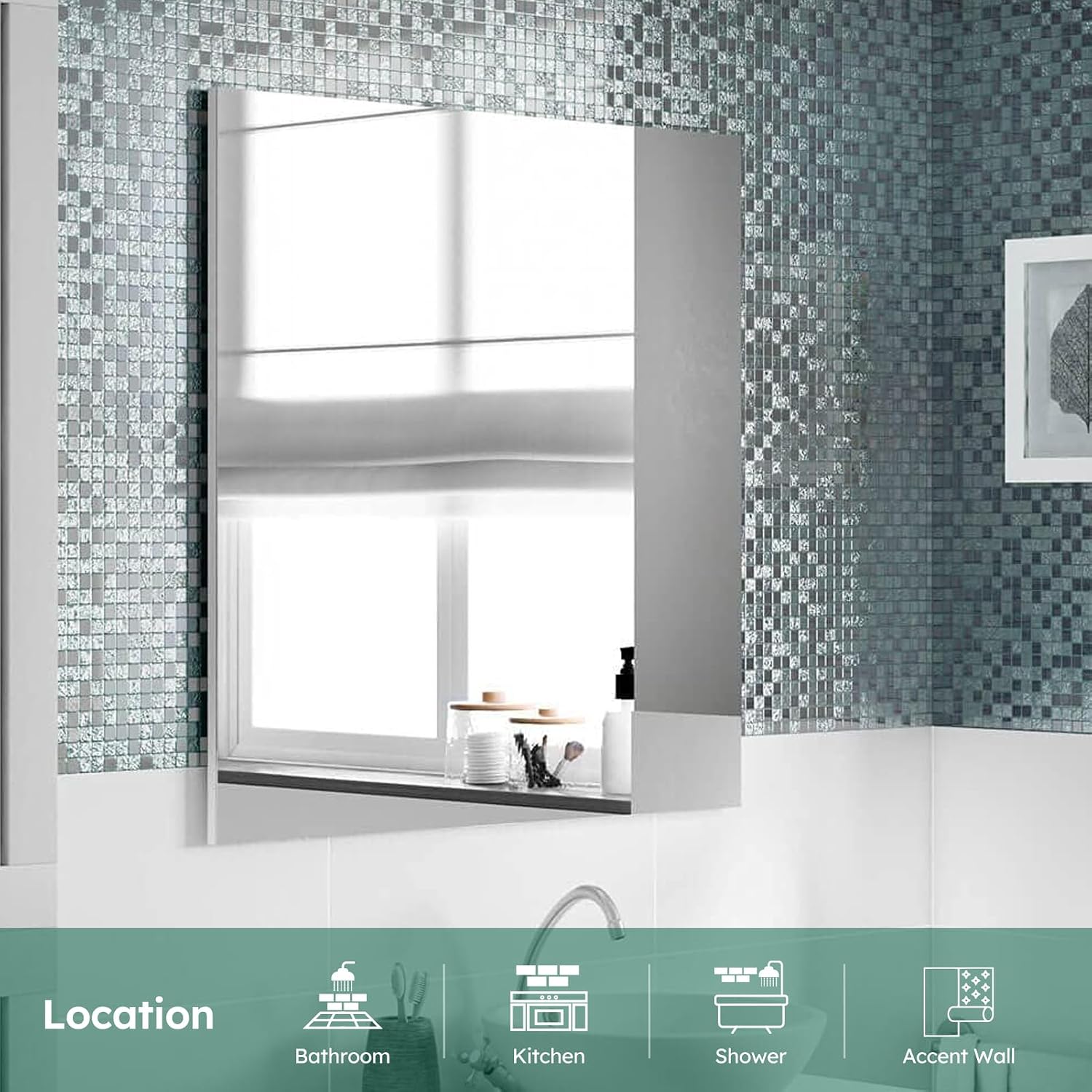 Diflart Peel and Stick Mirror Glass Mosaic Tile Crystal Square Frosted Backsplash for Kitchen Bathroom Wall Pack of 6 Sheets
