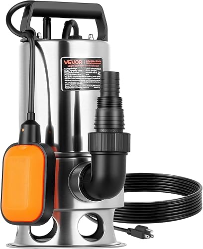 VEVOR Bomba de sumidero sumergible de 0.68 HP, 4000 GPH, bomba de agua limpia sucia sumergible de acero inoxidable con interruptor de flotador