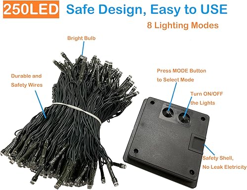 Miniatura 5 de Paquete de 2 luces solares de Navidad multicolor, 180 pies, 500 LED, luces solares impermeables para exteriores, encendidoapagado automático con 8
