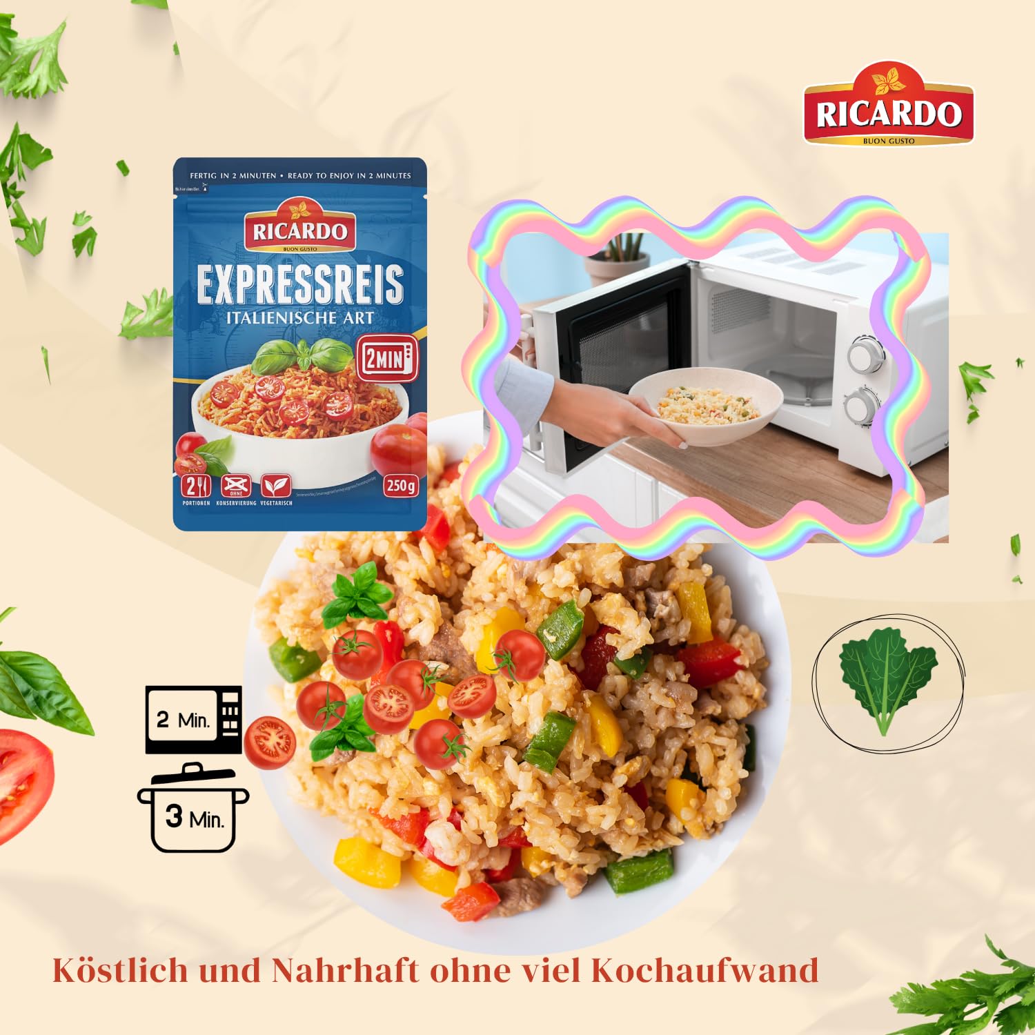 RICARDO Express Reis Italienisch 8 x 250g Reiszubereitung Fertiggerichte Mikrowelle/Pfanne schnell & einfach zubereitet