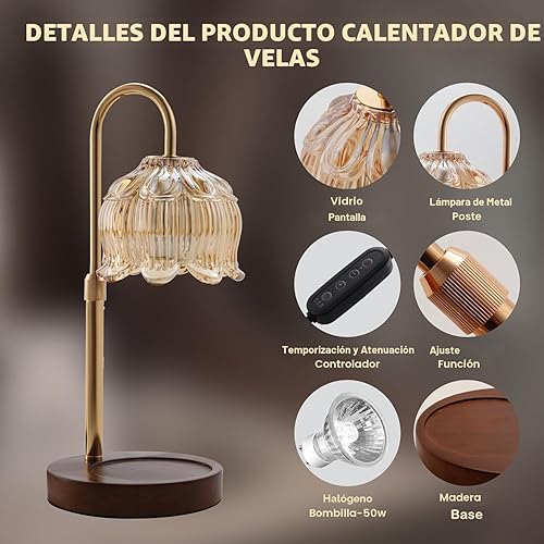 Miniatura 7 de GEEZO - Lámpara calentadora de velas con fragancia, calentador eléctrico con temporizador y atenuador, regalo de cumpleaños, inauguración de casa