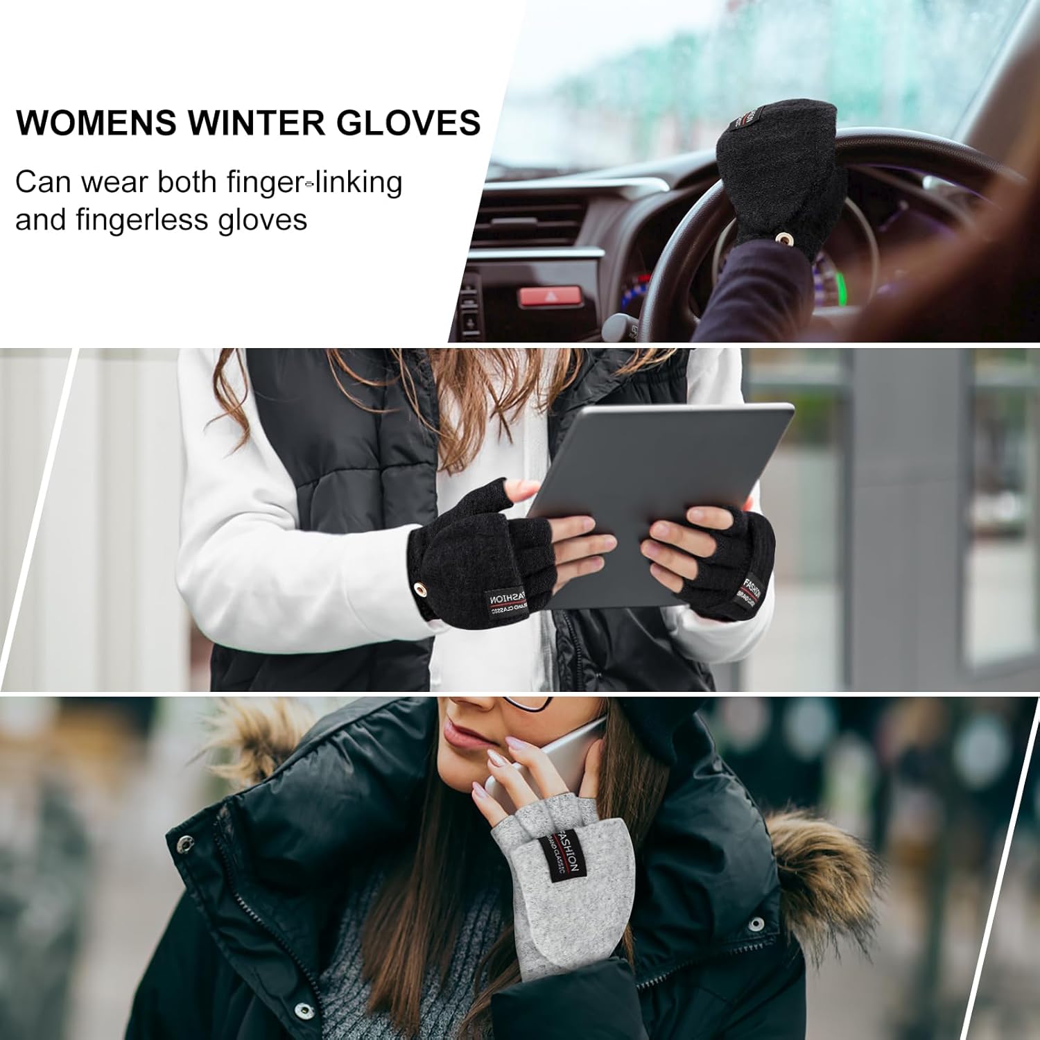 YSense Womens Winter Gloves, 2 Pack Warm Knitted Convertible Fingerless Gloves for Women Gifts with Mittens Cover Cap - Image 5