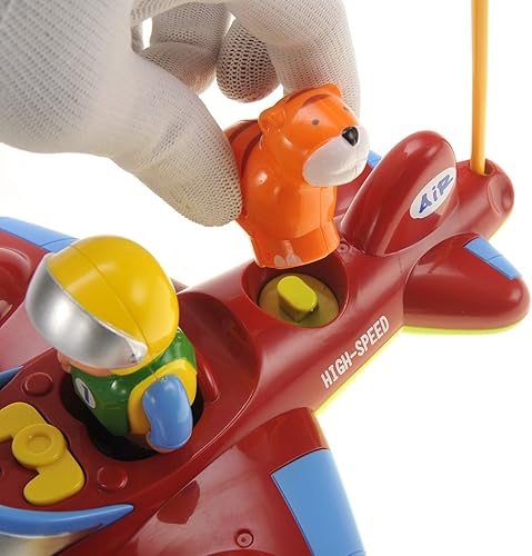 Miniatura 6 de PowerTRC Avión de dibujos animados a control remoto para niños con piloto extraíble y compañero de animales (rojo)