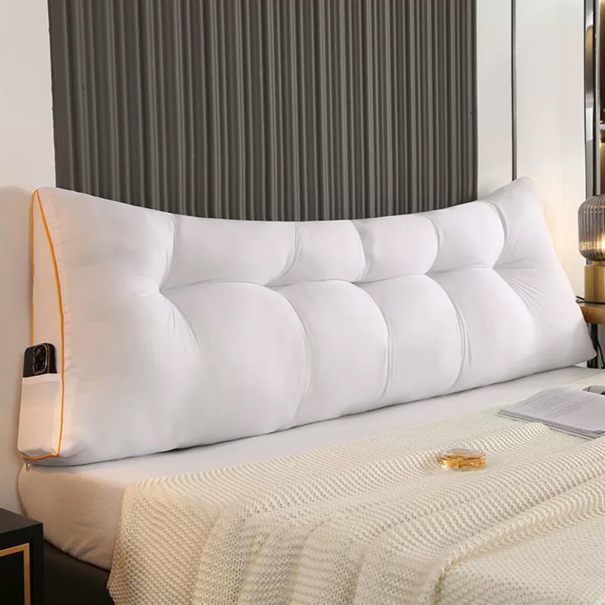 Hruile Triangular Headboard Reading Cushion, Ergonomic Backrest Support Cushion for Bed & Sofa, Bed Backrest Positioning Support Pillow, Lumbar Back Rest Bolster (150x50x15cm,White)
