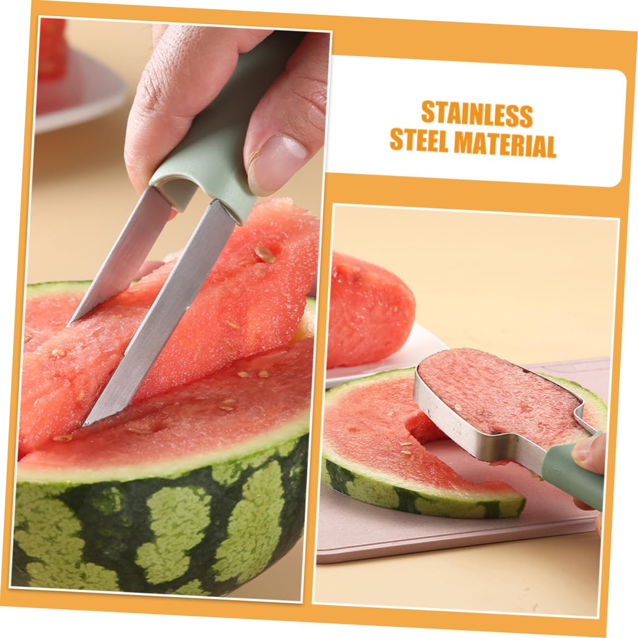 Versatile Watermelon Slicing Tool Set Stainless Steel Fruit Cutter Ergonomic Design for Easy Use Compact Kitchen Accessory for Quick Fruit Preparation