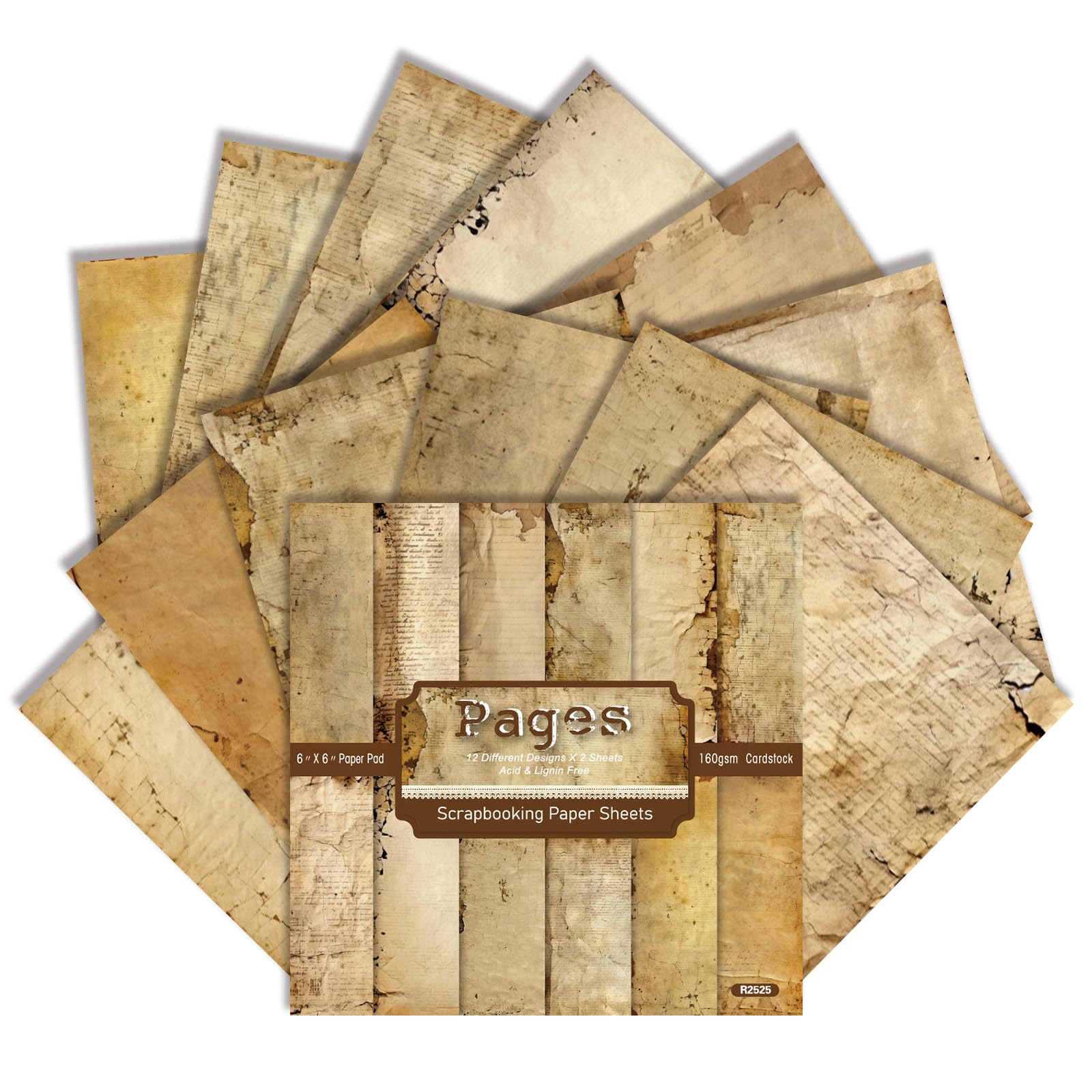 Vintage Music-Themed Scrapbook Paper - 24 Sheets 15x15cm Single-Sided Aged Design with Musical Notes & Score Patterns for Junk Journal, Card Making and Memory Keeping (OldScriptPad, 6×6 Inch)