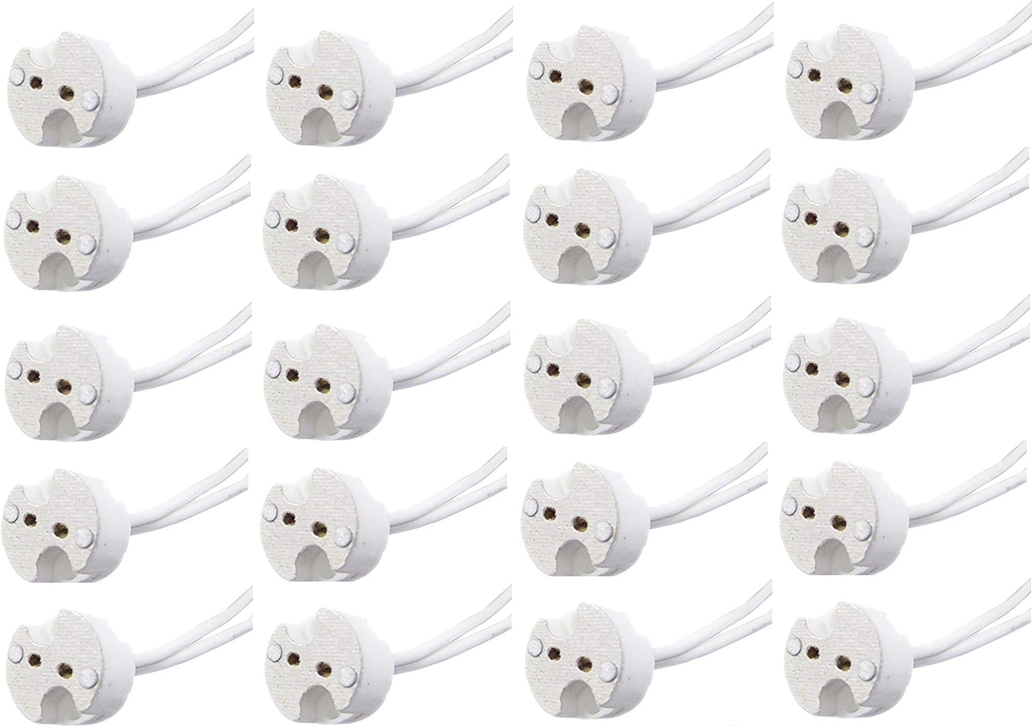 Bioluz LED 20 Pack MR16 Light Socket for Halogen and LED, fits All GU5.3 Sockets, Ceramic Base with Silicon Wire Also fits MR11 and G4 (Pack of 20)