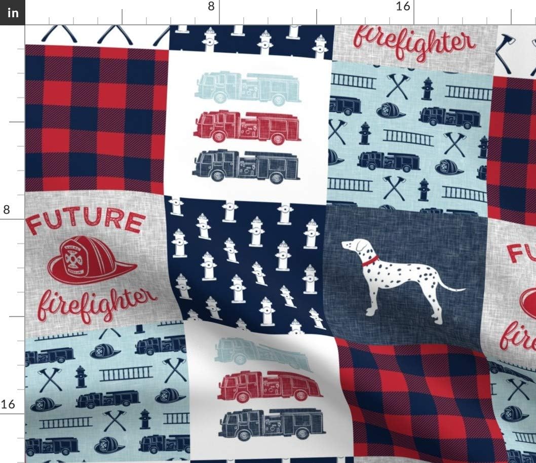 Spoonflower Fabric - Firefighter Wholecloth Patchwork Red Blue Navy Future Boy Fire Truck Printed on Petal Signature Cotton Fabric by The Yard - Sewing Quilting Apparel Crafts Decor