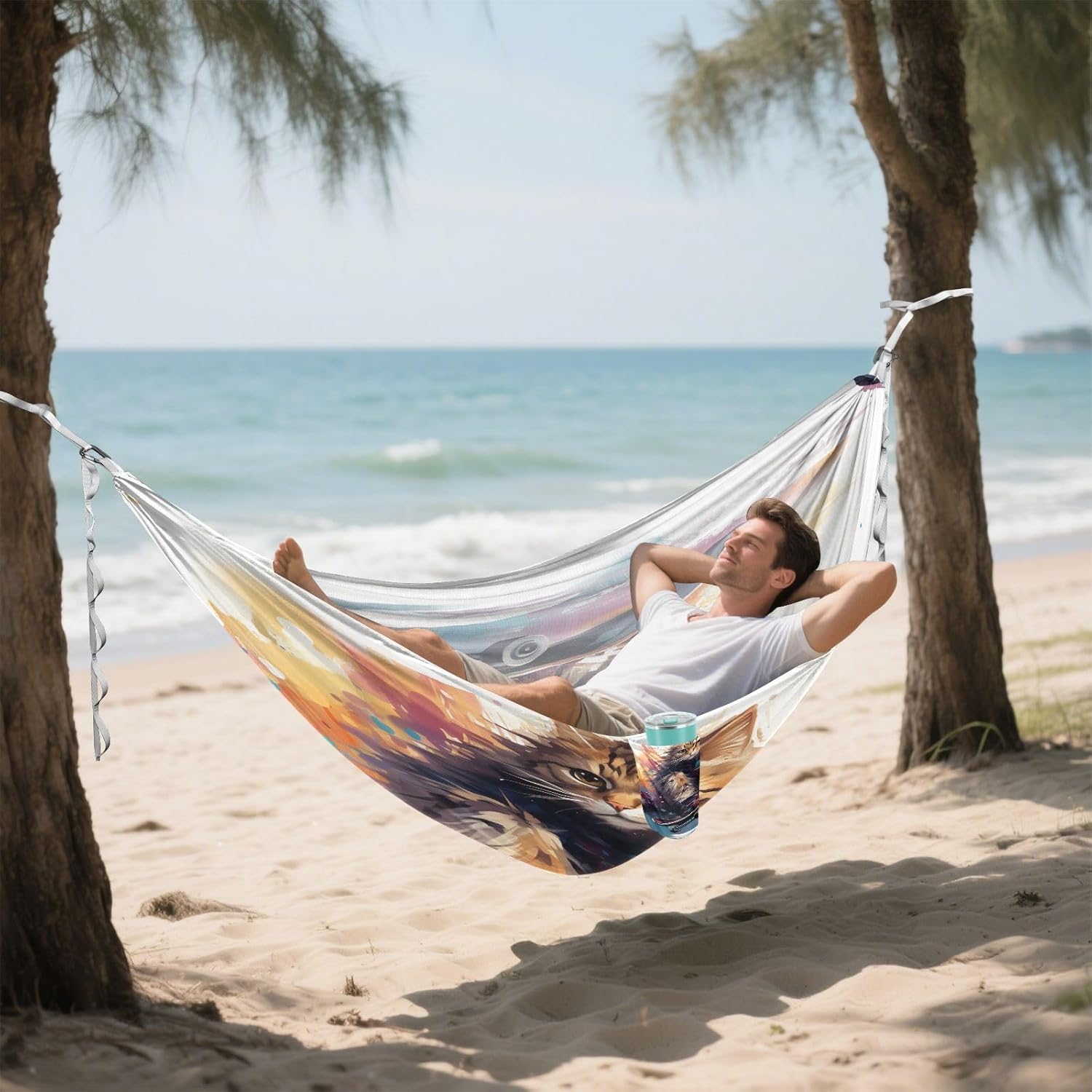ALAZA Cat Skating Funny Camping Hammocks Single or 2 Person 500 lbs Portable Parachute Travel Hammock w/Tree Straps for Hiking Backpacking Indoor Outdoor