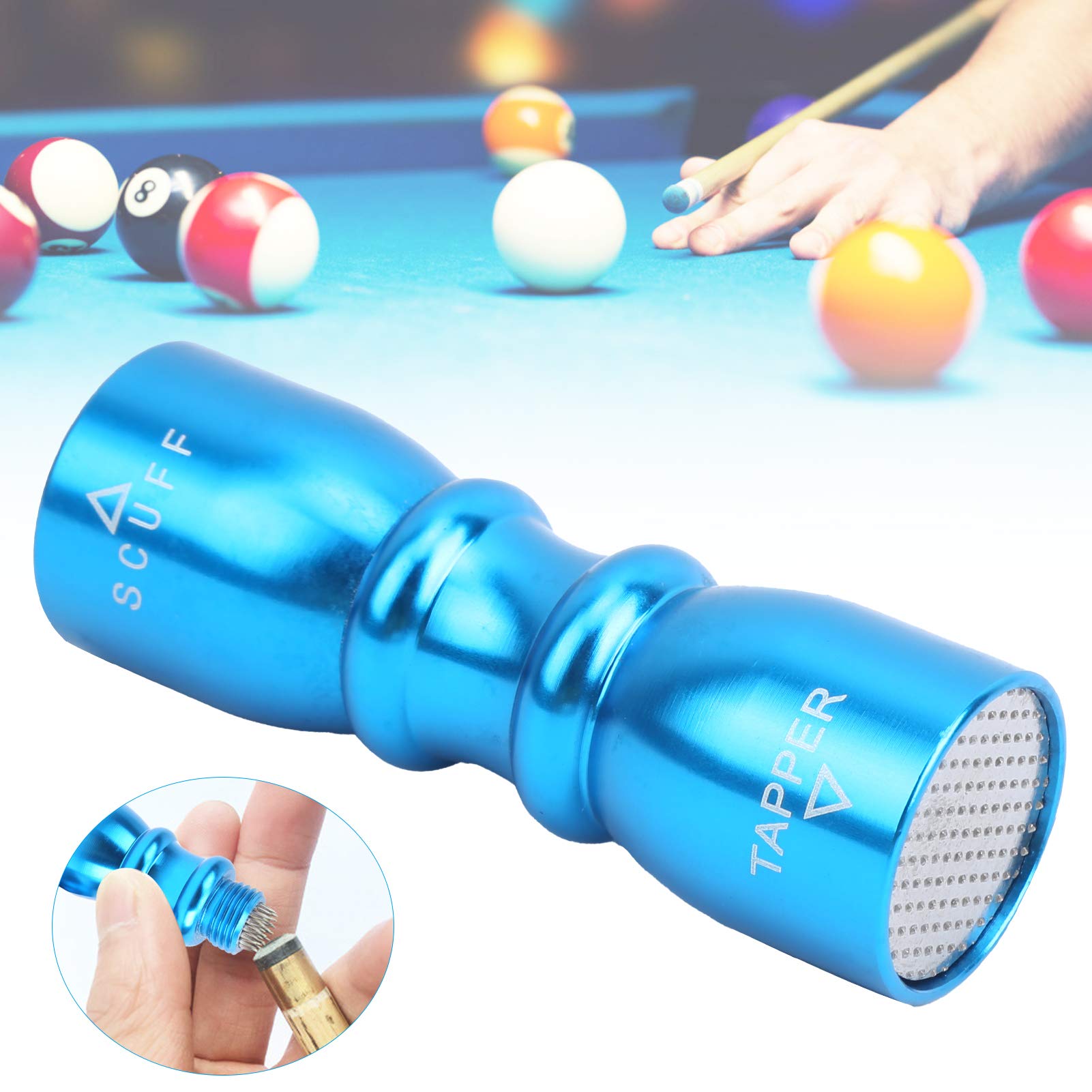 Yuecoom 3 in 1 Billiard Cue Tip Tool, Pool Stick Tip Shaper Tapper Stainless Steel Repair Tool Kit,Pool Cue Tip Tool Billiard Cue Stick Tip Tool (Blue)