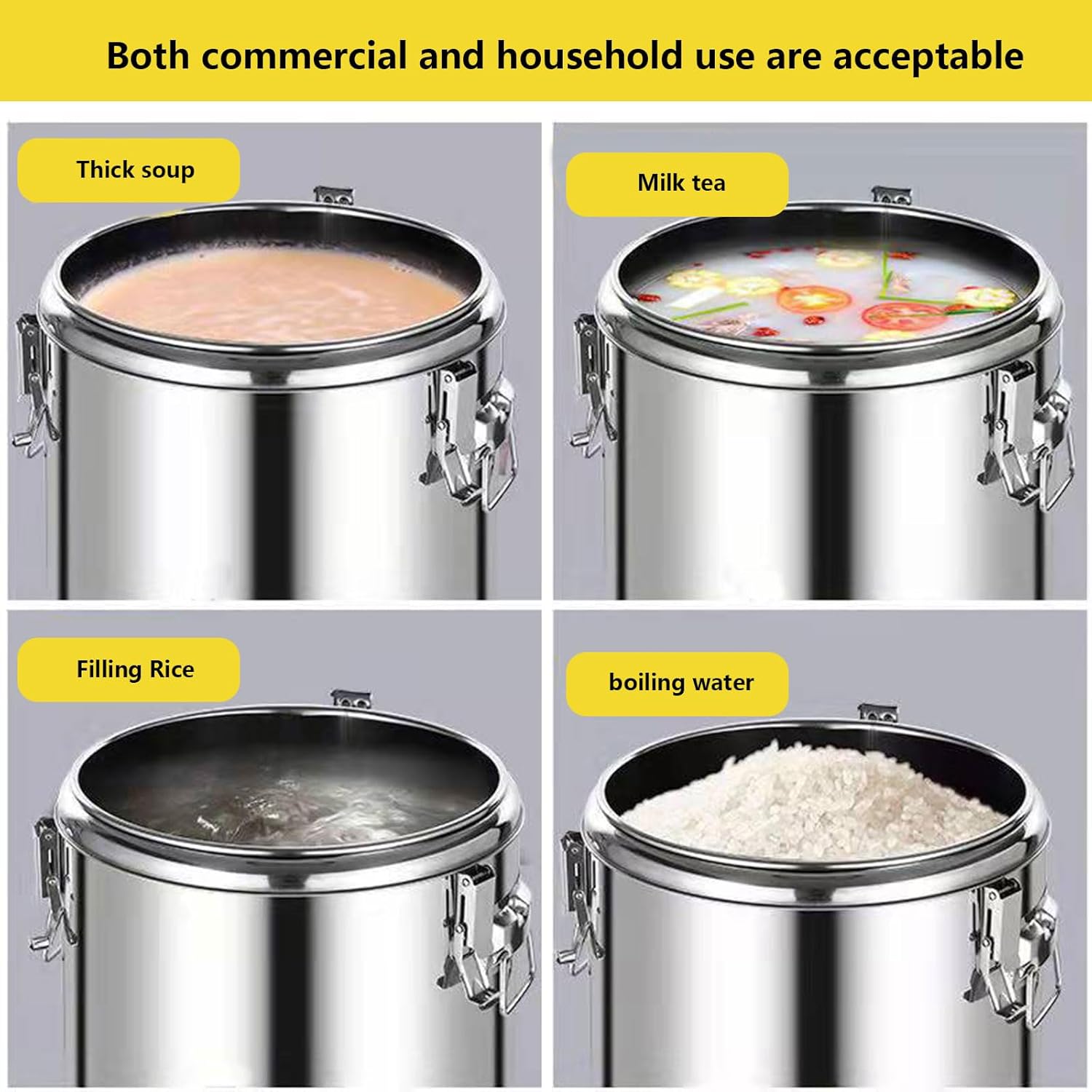 AIZYR Stainless Steel Insulated Barrel with Dust Cover Portable Insulation Barrel for Hot or Cold Food Storage,Restaurant Canteen Home Party Commercial Soup Container,21L