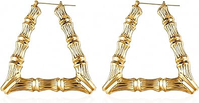Bamboo Earrings for Women Big Gold Hoops for 80s 90s Hip Hop Outfits