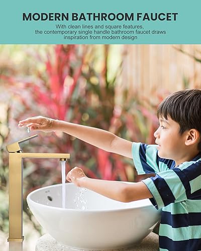 Miniatura 9 de ARCORA - Grifo de baño negro y dorado para lavabo de baño, grifo de baño moderno de un solo orificio con líneas de suministro cUPC y drenaje