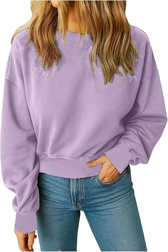Sweatshirt for Women Soft Crewneck Long Sleeve Pullover Fall Winter Solid Casual Comfy Tops Ladies Sweatshirts