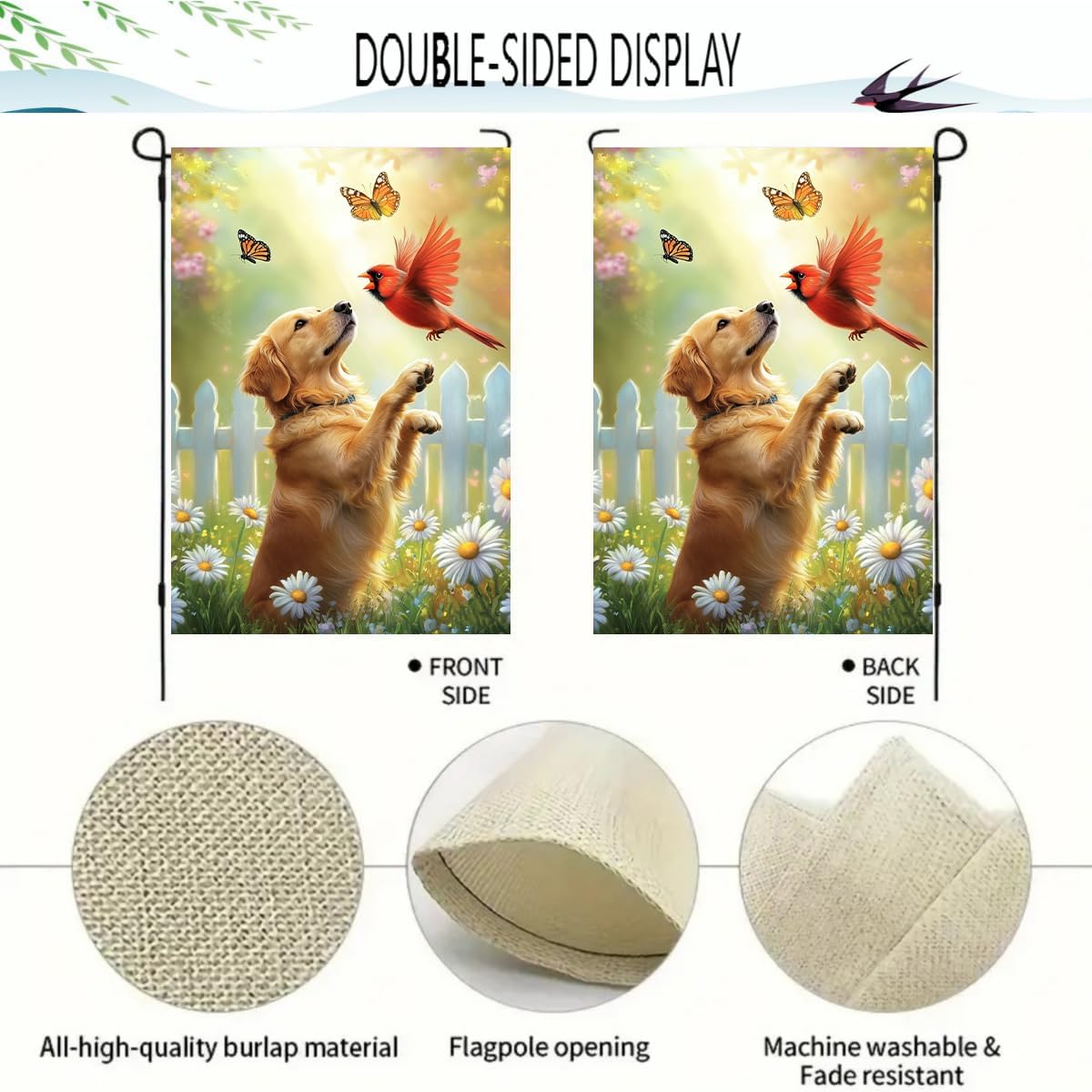 Spring Summer Golden Retriever Garden Flags 12x18 Double Sided image 4