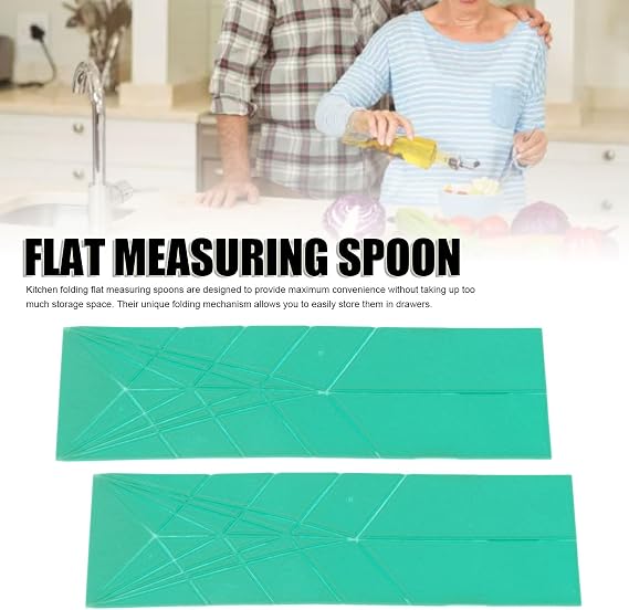 2pcs Flat Measuring Spoon, 3 in 1 Polygons Measuring Spoon, Kitchen Folding Flat Measuring Spoons, for Cooking Baking Large Size (Green)