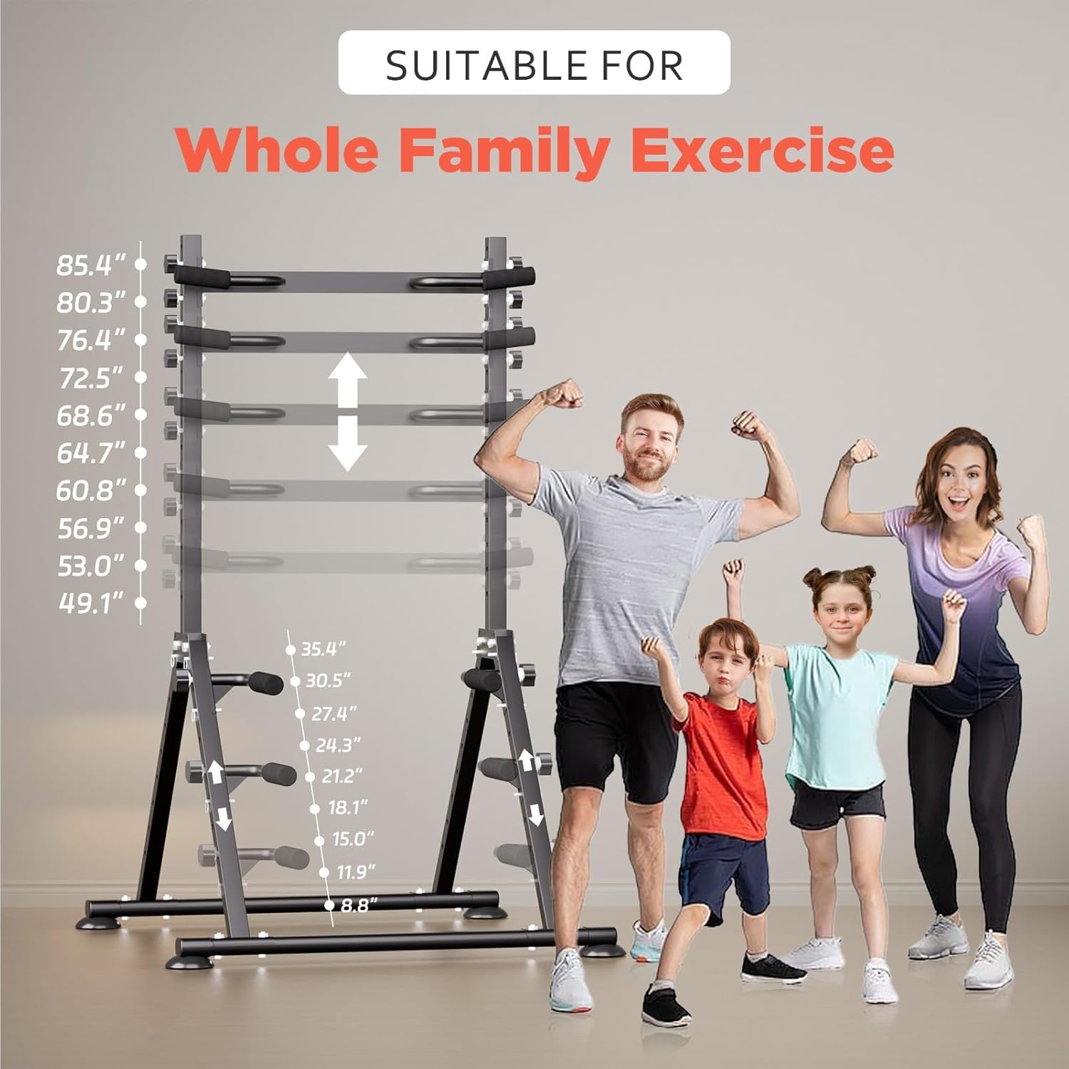 Foldable Power Tower Dip Station Pull Up Bar, Multifunction Triangular Structure Pull Up Station Home Gym Strength Training Workout Equipment