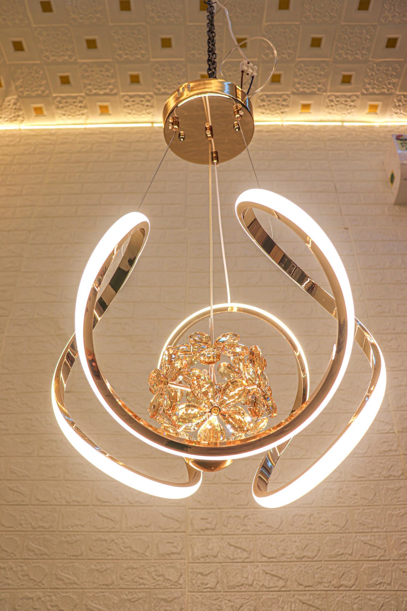 Buy HDC 6 Light Curvy Gold Brass Plated Modern LED Chandelier Lamp ...