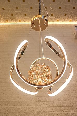 swanart Modern Crystal LED Pendant Chandelier Light - Elegant Gold Finish with Integrated LED for Living Room, Dining Room, Bedroom - Stunning Contemporary Design with Adjustable Suspension