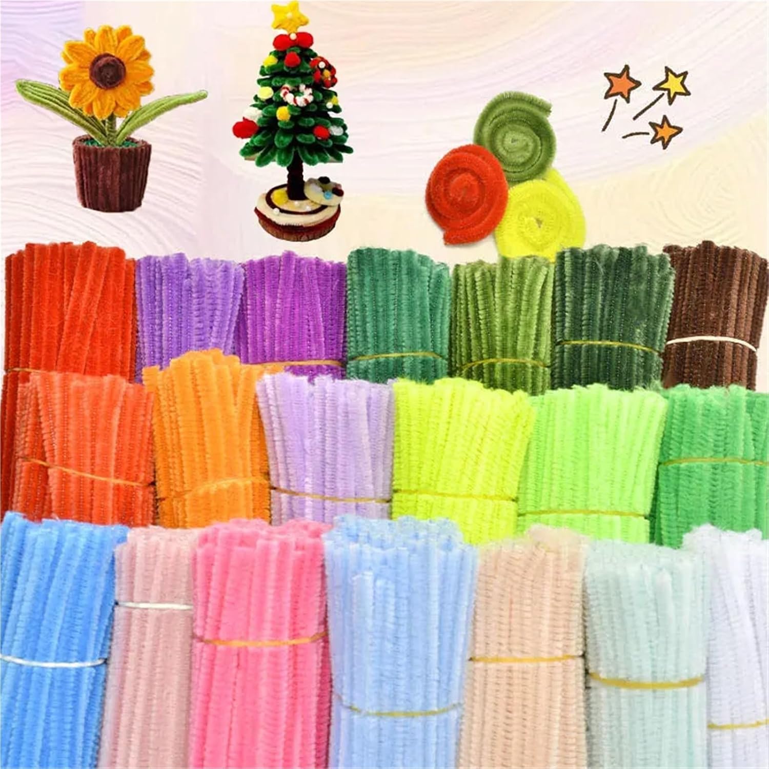 Pipe Cleaners 400 PCS Twist Bar Chenille Stems Anvil Wire Craft Pipe Toys DIY Strips Creative Hobby Handmade Material for Supplies(C-08)