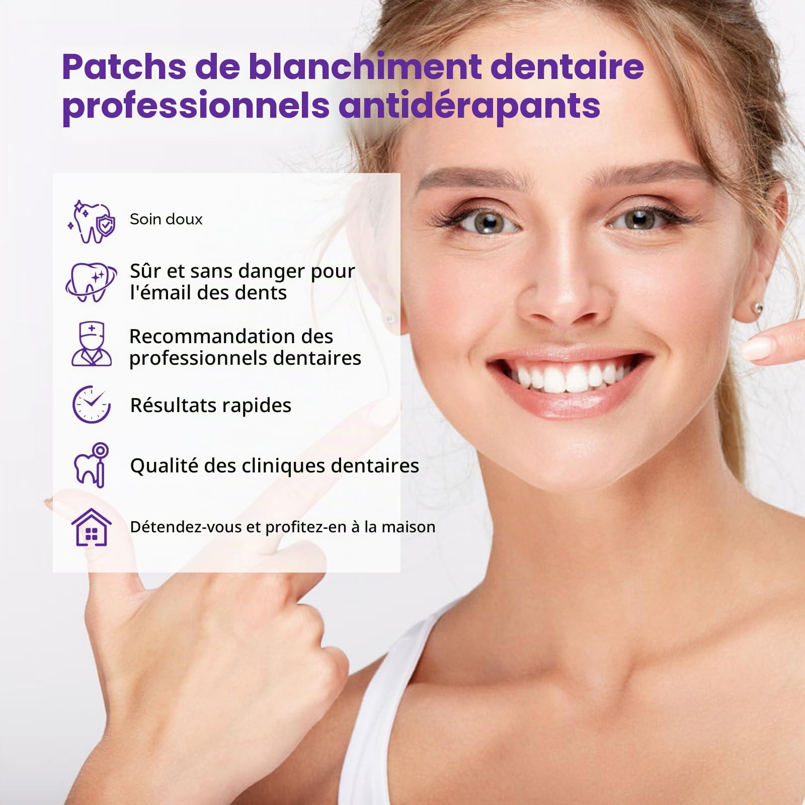 Bandes de Blanchiment Dentaire Violet 42 Bandes Whitening Strips Efficace | 42 Bandes Blanchissantes Dents Violettes, Blanchiment Dentaire sans Peroxyde Élimine Taches Café/Thé/Vin Sourire éclatant