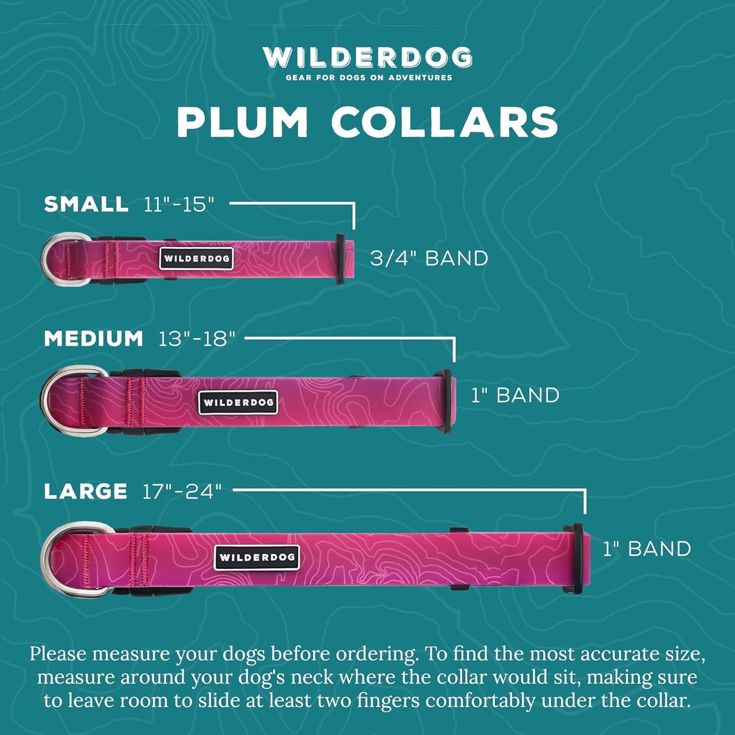 Wilderdog Waterproof Dog Collar - Repels Water & Dirt - Medium 13in -18in - Plum