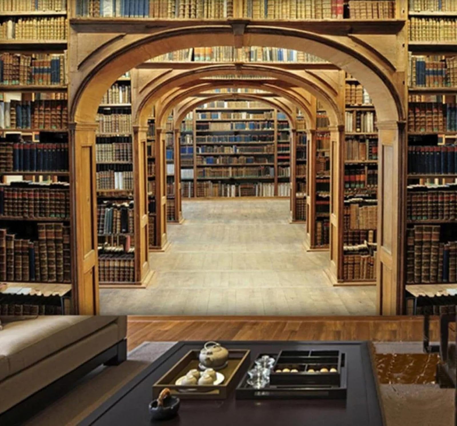 Xlming 350Cm×256Cm(B×H) Vintage Bookshelf Books Study Library 3D Wallpaper Luxury Home Dining Decor Paste Sofa Living Room The Wall For Bedroom Mural-350Cm×256Cm