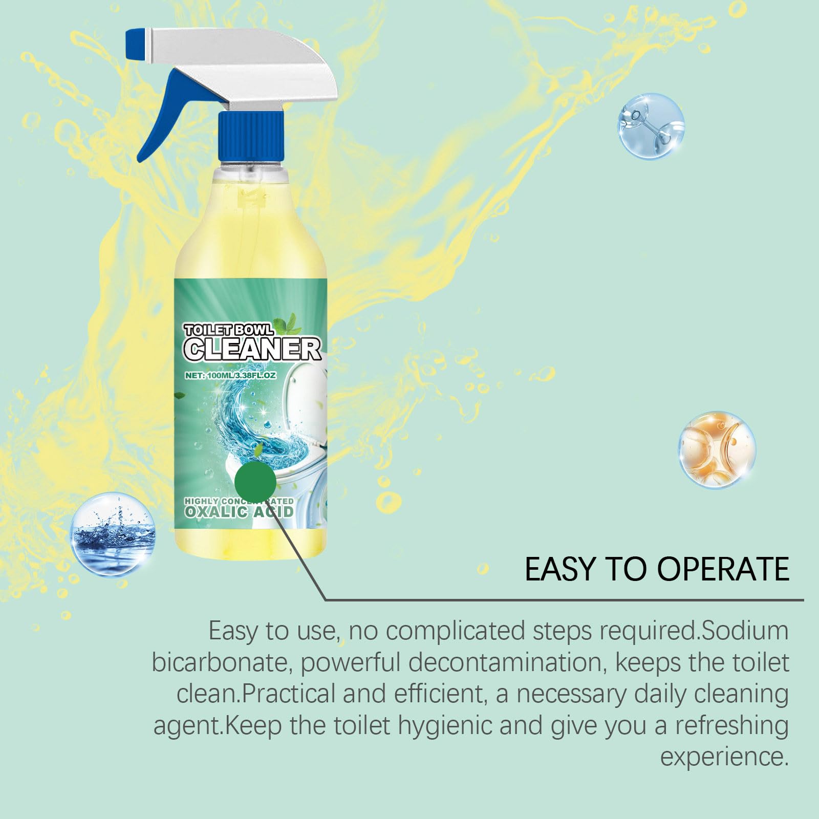 Total Lot de 2 sprays nettoyants hygiéniques et frais pour salle de bain à l'acide oxalique hautement concentré, contre le calcaire et la saleté, vaporisateur, détartrant 100 ml, spray nettoyant pour