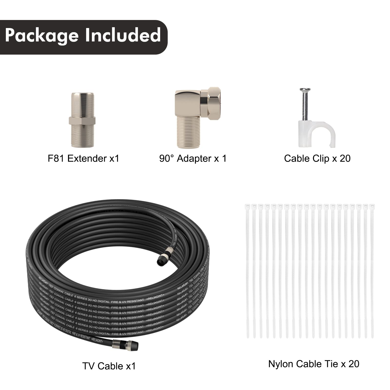 VGOSITE forRELIAGINT Câble Coaxial 30FT, RG6 Câble Coax Câble pour TV avec Weatherpr