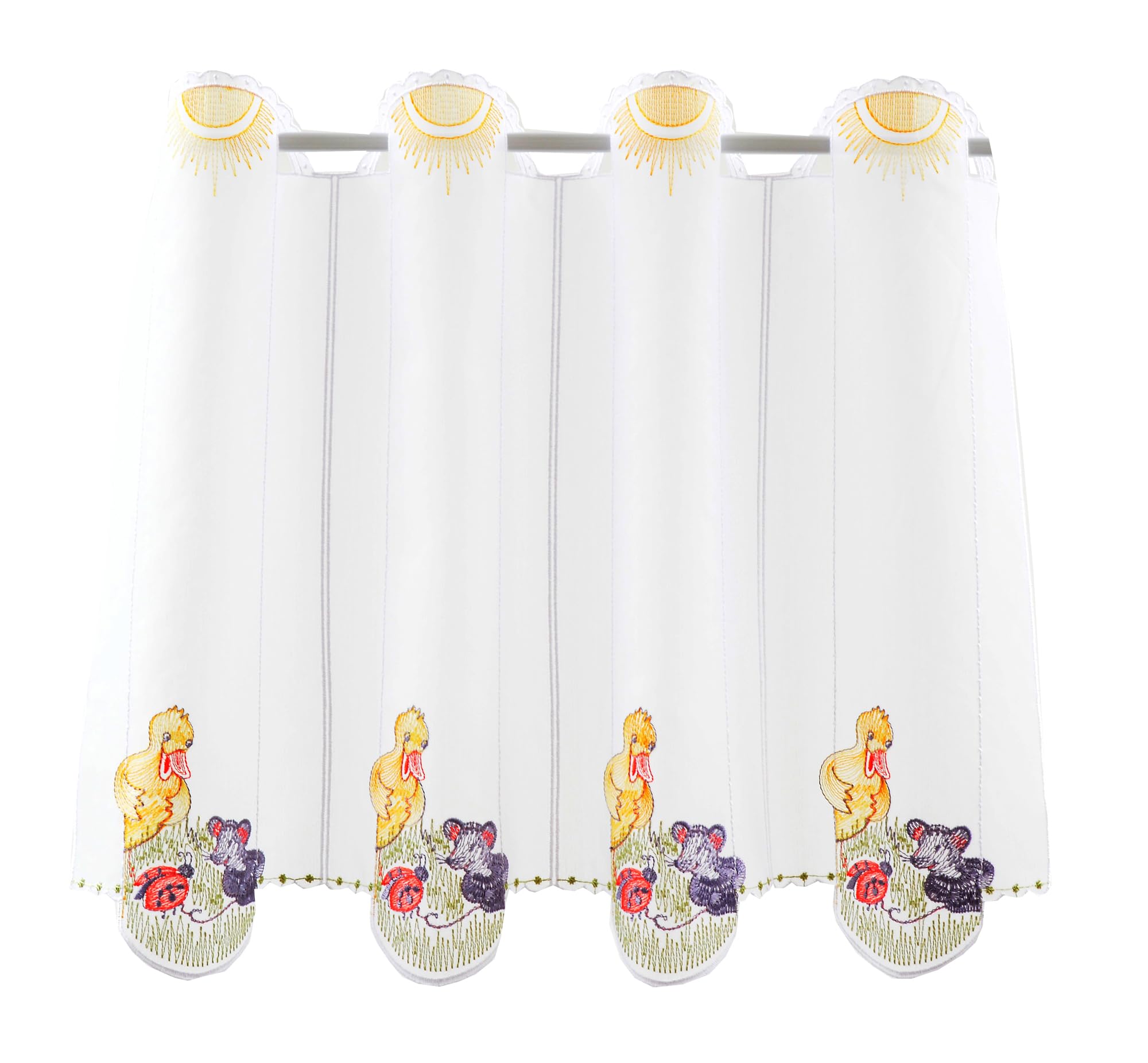Scheibengardine Ente Maus Maikäfer 45x224 cm H/B weiß mit bunt Bistrogardine Vorhang Küche 1er Pack
