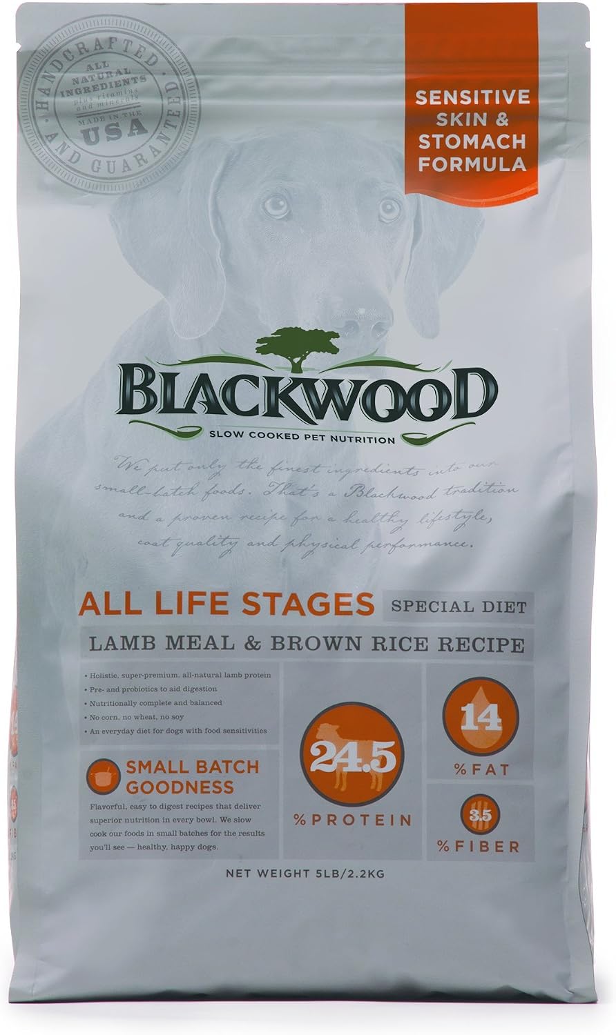 Blackwood Pet Food 075492052226 Lamb Meal & Recipe Sensitive Skin & Stomach Formula Dry Dog Food, 5Lbs