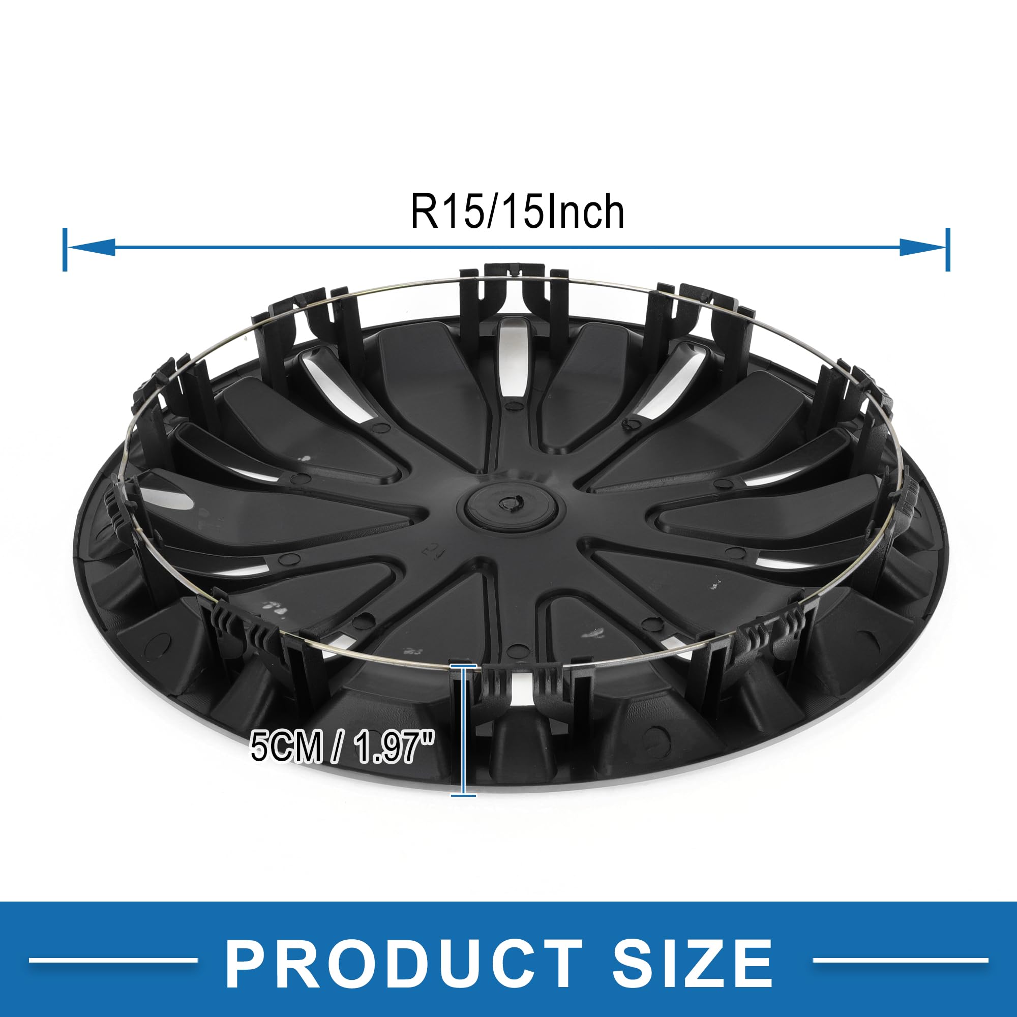 A ABSOPRO Copricerchi 15 Pollici Argento Nero 4 Pezzi Plastica Decorativo | Altezza 5 Cm. Adattamento Universale. Non Adatto Per Cerchi In Lega. Stile Elegante.