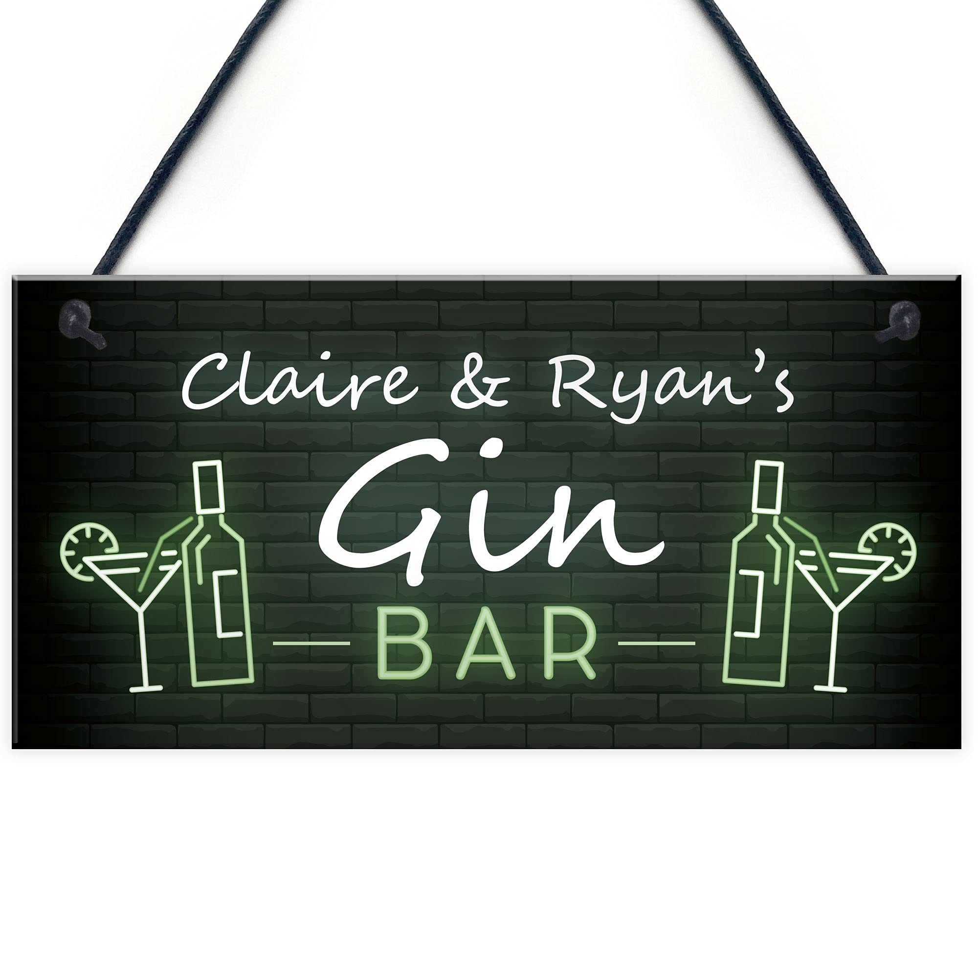 Red Ocean Personalised Gin Bar Neon Effect Hanging Home Bar Decor Plaques Gin Gifts For Him Her