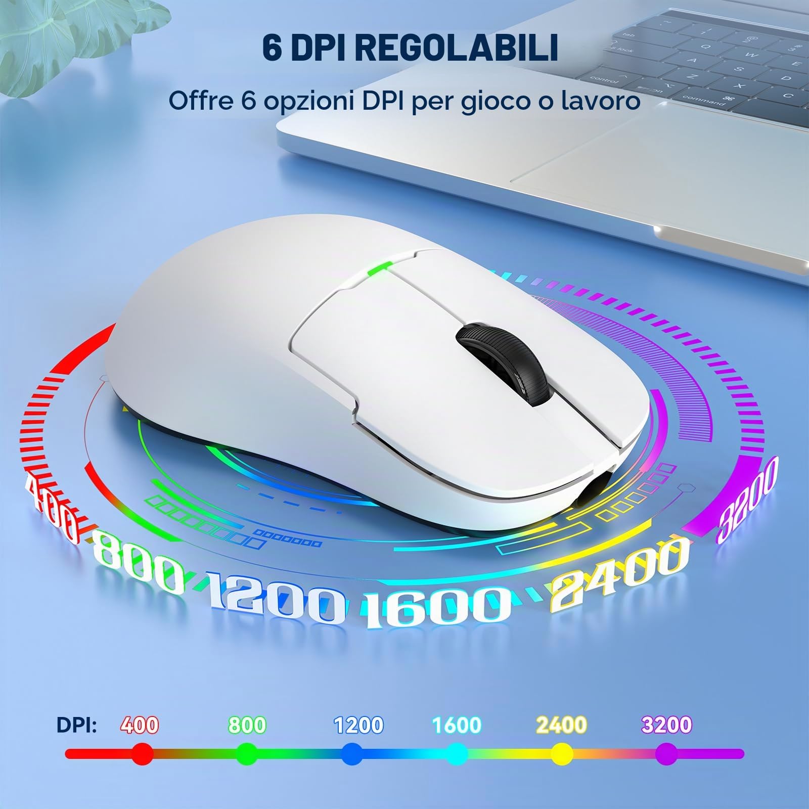 MAGIC-REFINER X AJAZZ AJ159 Mouse Da Gioco Wireless, Mouse Da Gioco Per PC Cablati 2.4G/USB - C, Mouse Computer Ricaricabili, Sensore PAW3395, 6 DPI Regolabili Fino a 26000 per PC/Mac - Bianco