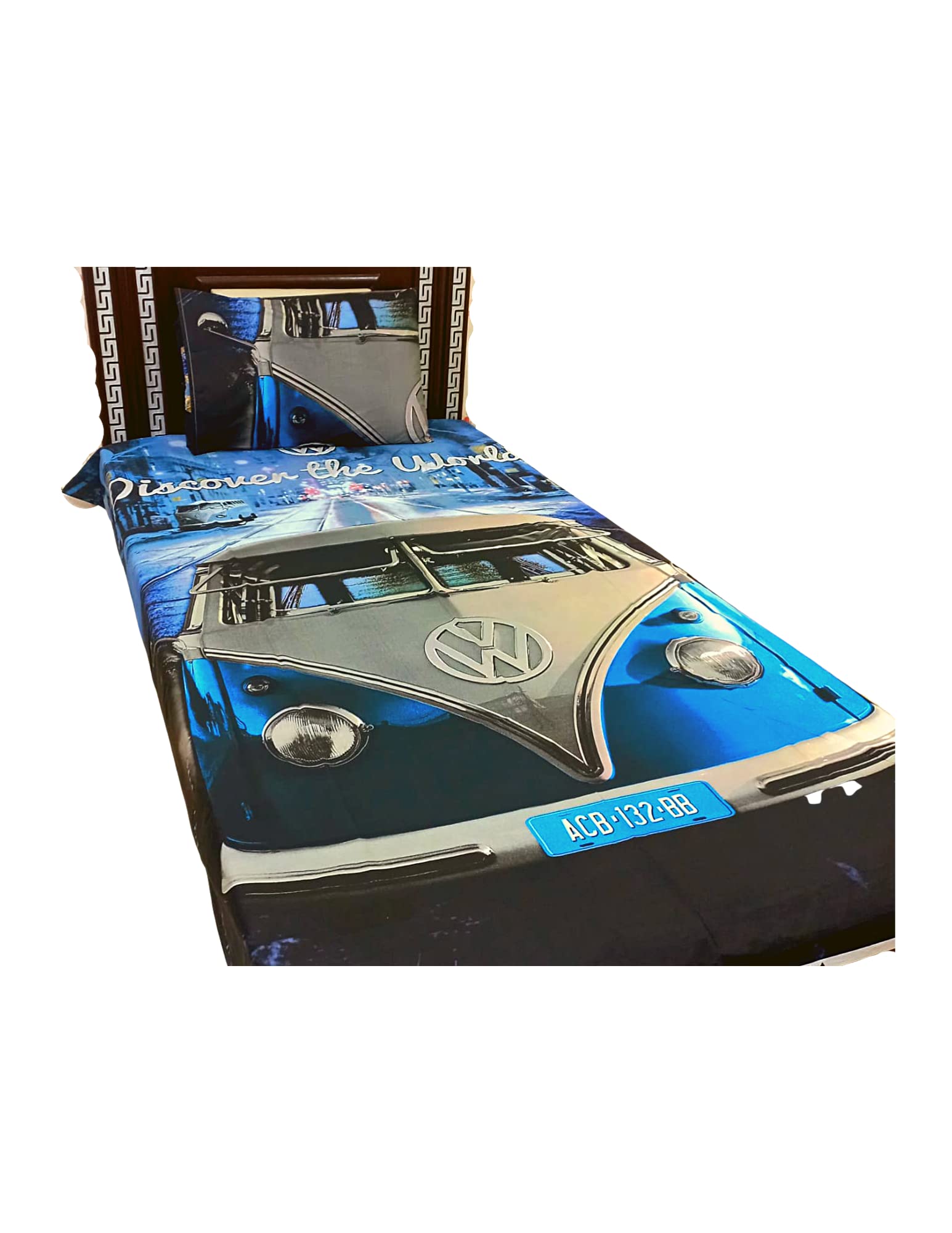 FITTED SINGLE SIZE CARTOON BED SHEET (2 PIECES) (1 Single bed sheet and 1 Pillow cover) Length 210cm Width 133cm .VOLKS.VAGON.