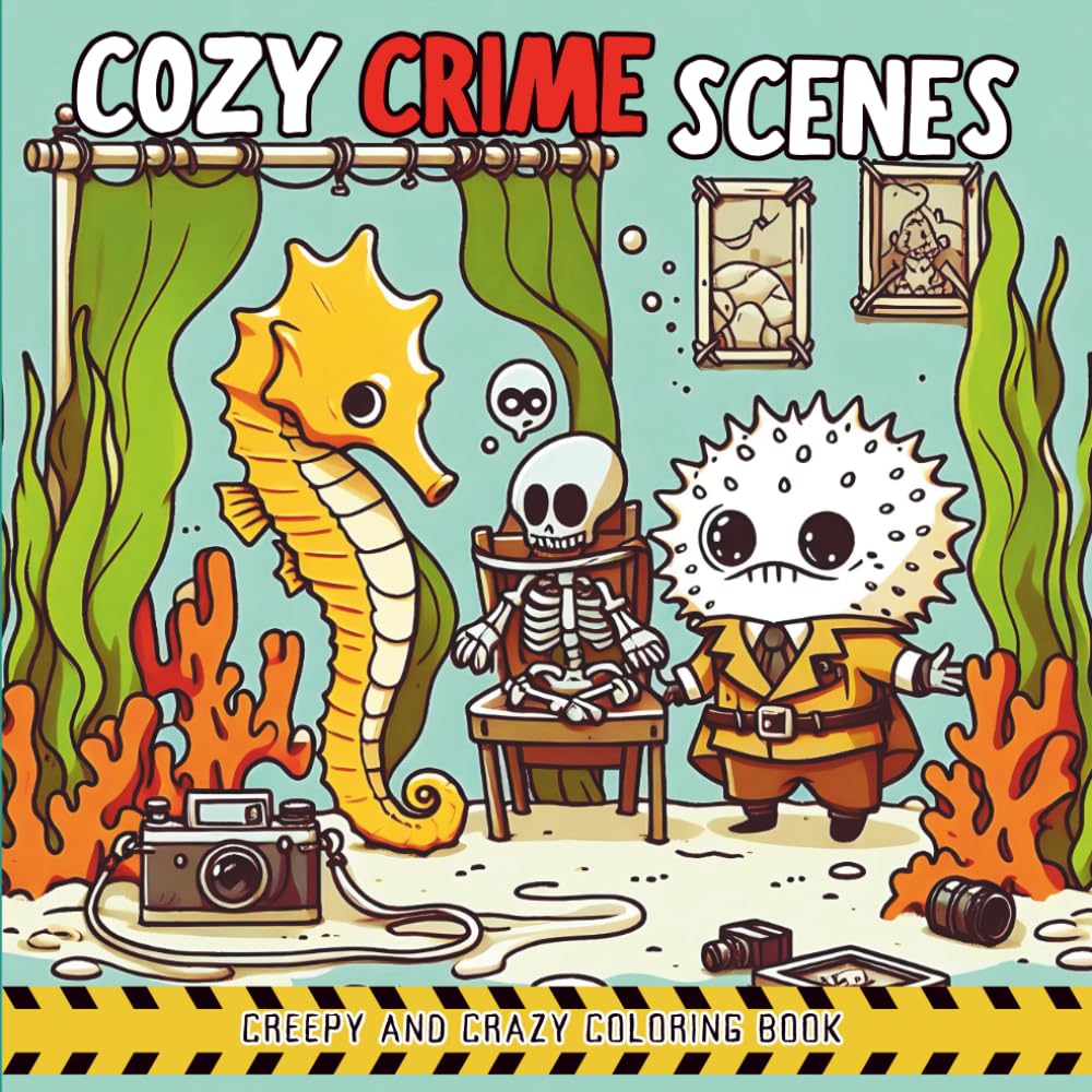 Cozy Crime Scenes: Creepy and Crazy Coloring Book with Sea Animals Characters for Adults