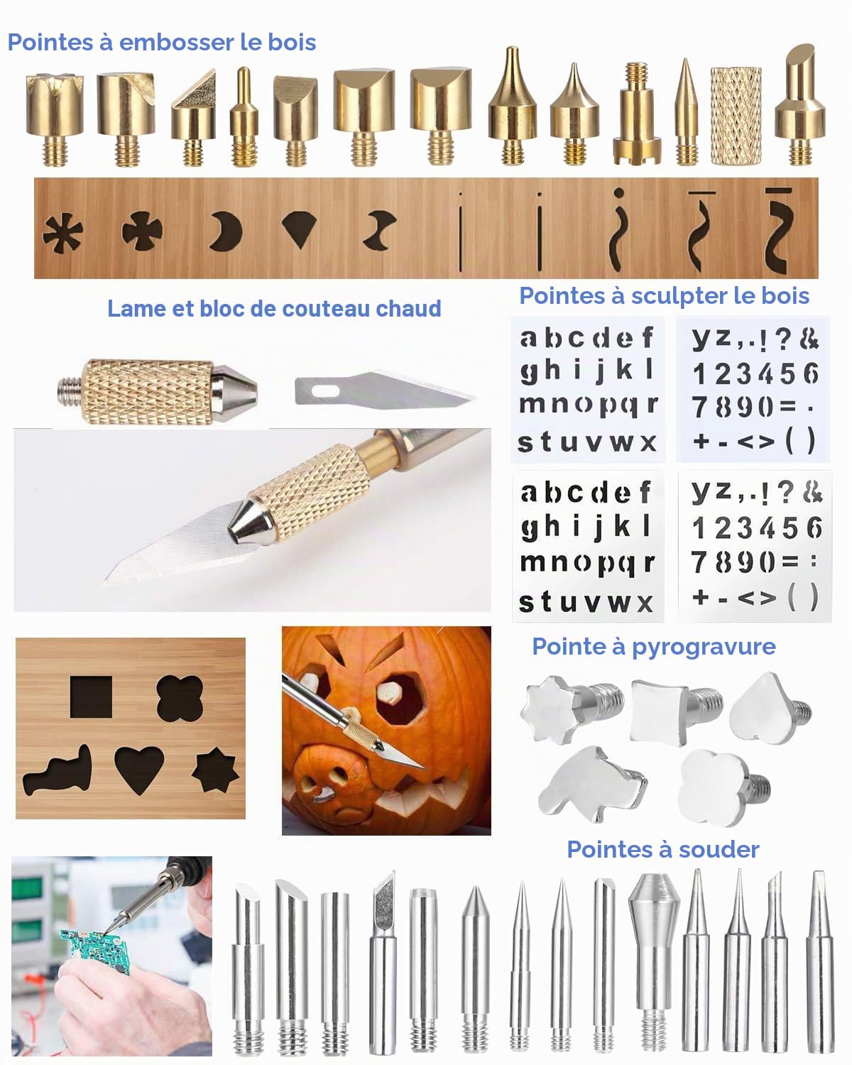 Kit de pyrogravure fer à souder,60W Fer à Souder Electrique Kit avec Écran LCD Temperature Réglable avec interrupteur ON/OFF,pour Pyrogravure,Soudage,Bricolage,Artisanat Sur Bois,Cuir etc.