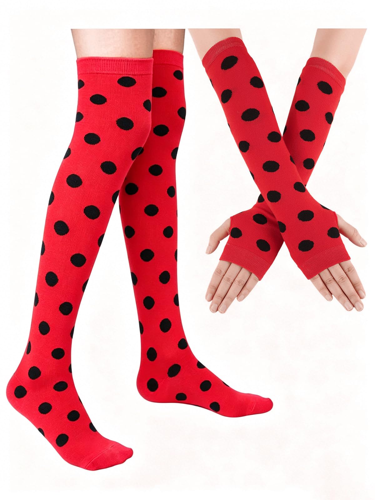SherryDC Womens Girls Cosplay Rainbow Striped Knee High Socks Leg Arm Warmer Fingerless Gloves Set