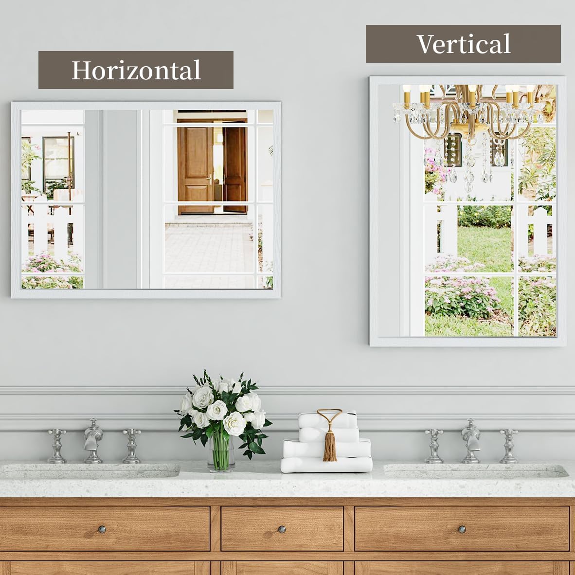 Syndra White Wood Frame Bathroom Mirror, 22''x30'' Modern Vanity Mirror for Wall, Waterproof Slim Deep Frame, Rectangular HD Tempered Glass Mirror for Living Room, Bedroom, Entryway, Rustic, Farmhouse
