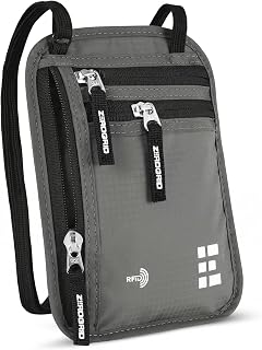 Cartera de Cuello de Viaje RFID, Soporte de Pasaporte Grande, Gris Claro