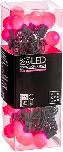 Vista 24 de Vickerman 25 luces LED G30 azules en cable verde, cadena de luz de Navidad de 16