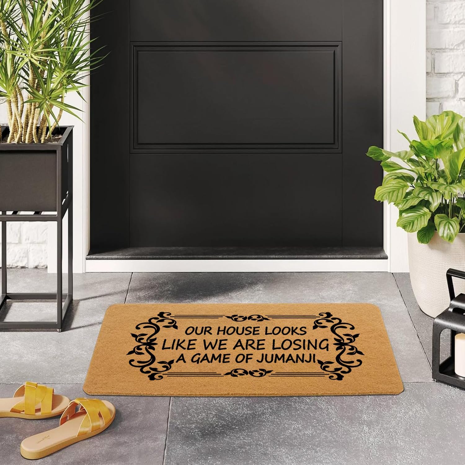 Funny Welcome Doormat Our House Looks Like We are Losing A Game of JumanjiPersonalized Non-Slip Rubber Entrance Mat Colorful Housewarming Gift 30x18 Inches