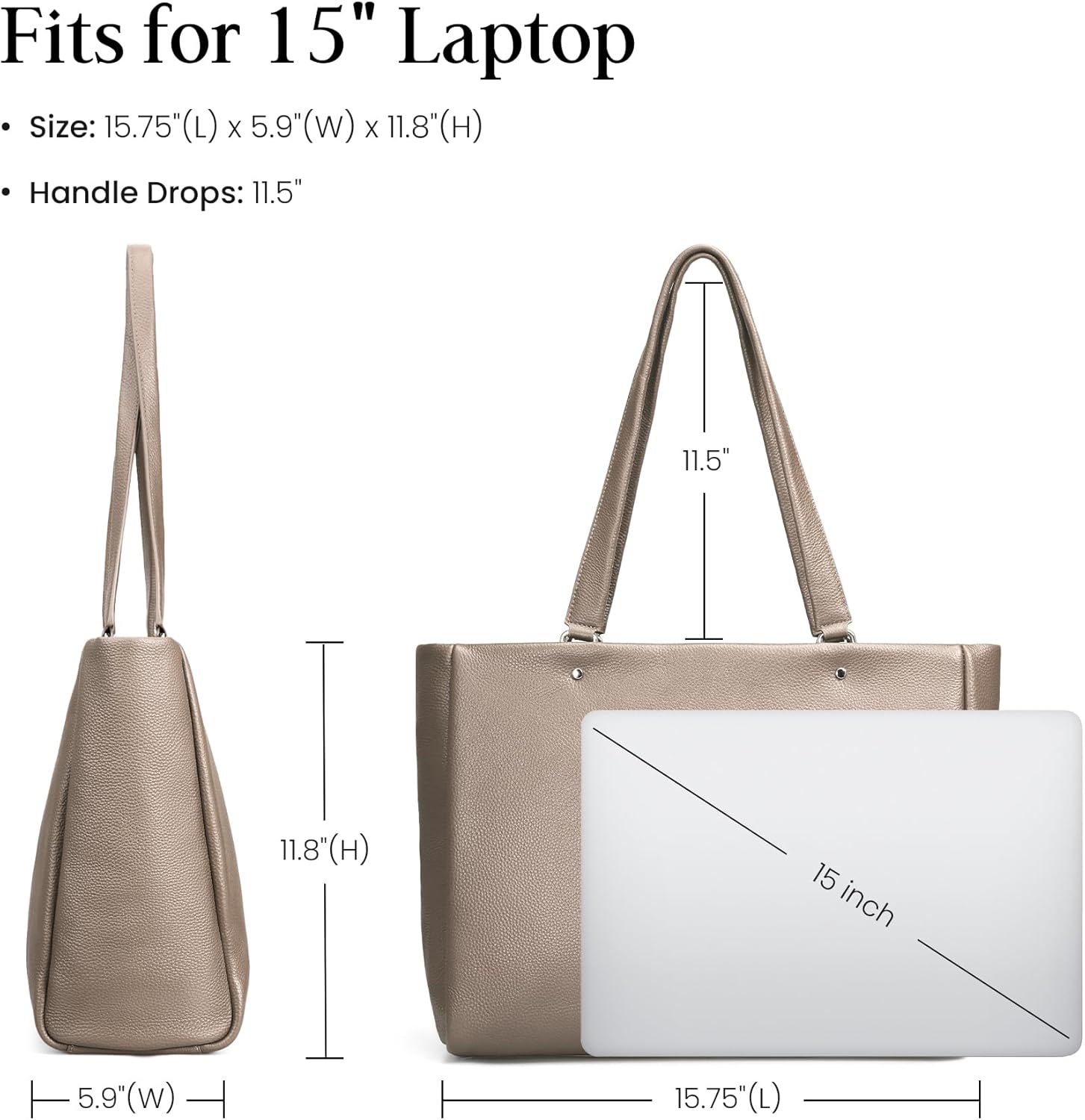 befen Genuine Leather Work Laptop Tote Bag for Women Ladies Totes Shoulder Purses Satchel Handbag with 15" Compartment - Image 5