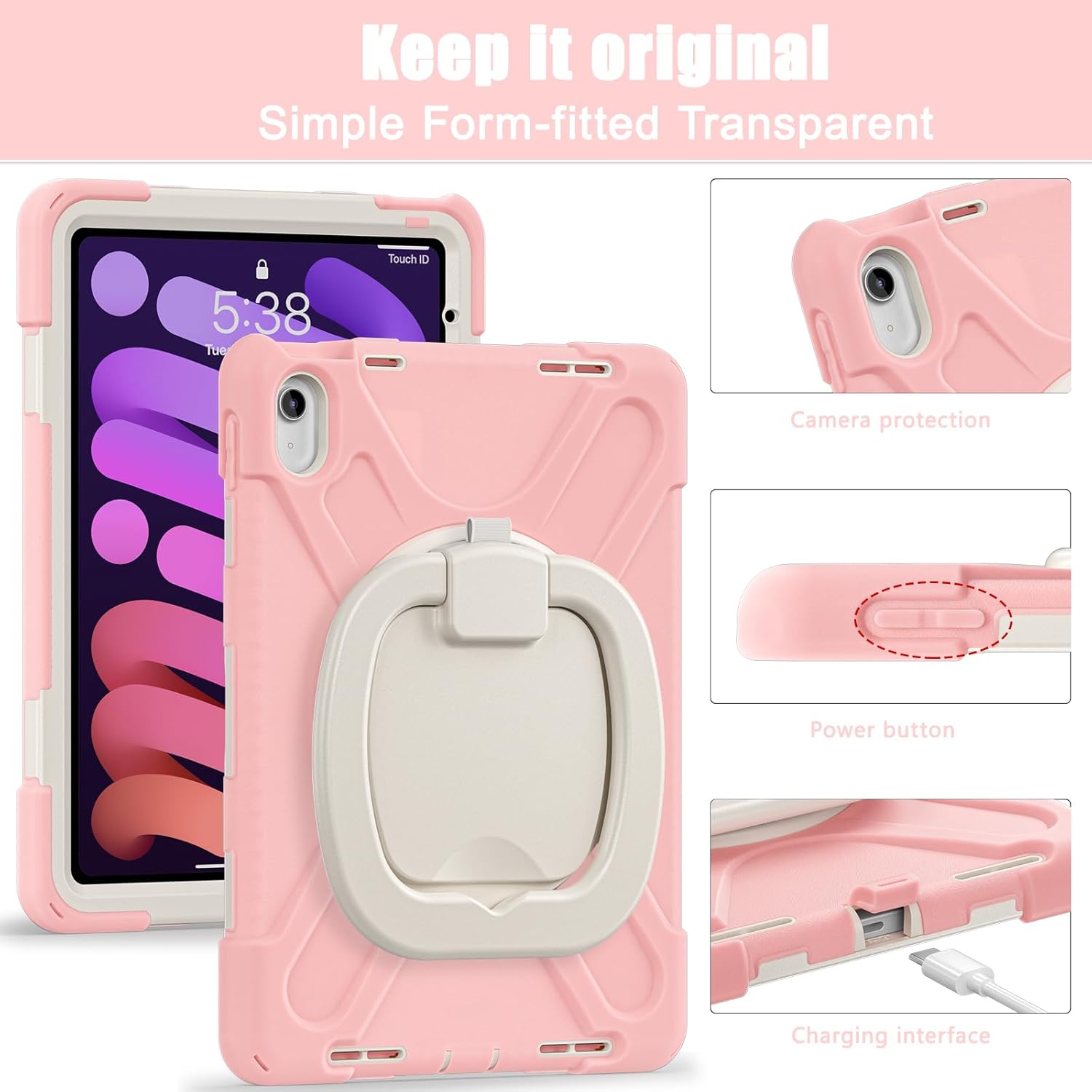 SCSVPN Case for iPad (A16) 11th Generation 11'' 2025/10th Generation 10.9 Inch 2022, Full Body Rugged Shockproof Kids Girls Cute Cover with Pencil Holder, Rotate Stand & Handle, Shoulder Strap, Pink