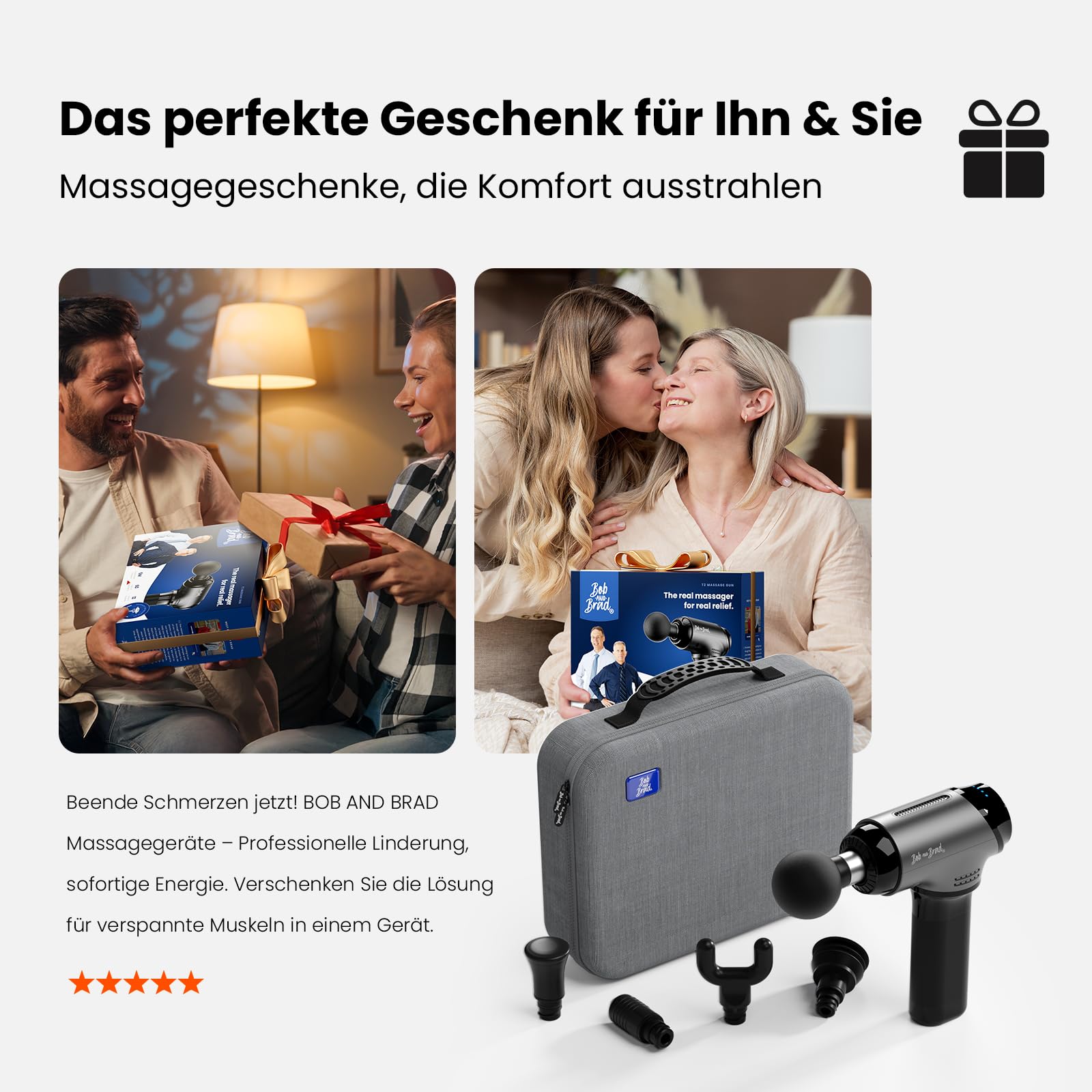 Bob and Brad T2 Massagepistole, Muskel Massagegerät with 4000-mAh-Akku, 3200rpm und 10 mm Amplitude, Perkussions Massage Pistole mit USB-C-Ladung, Geschenk für Männer und Frauen
