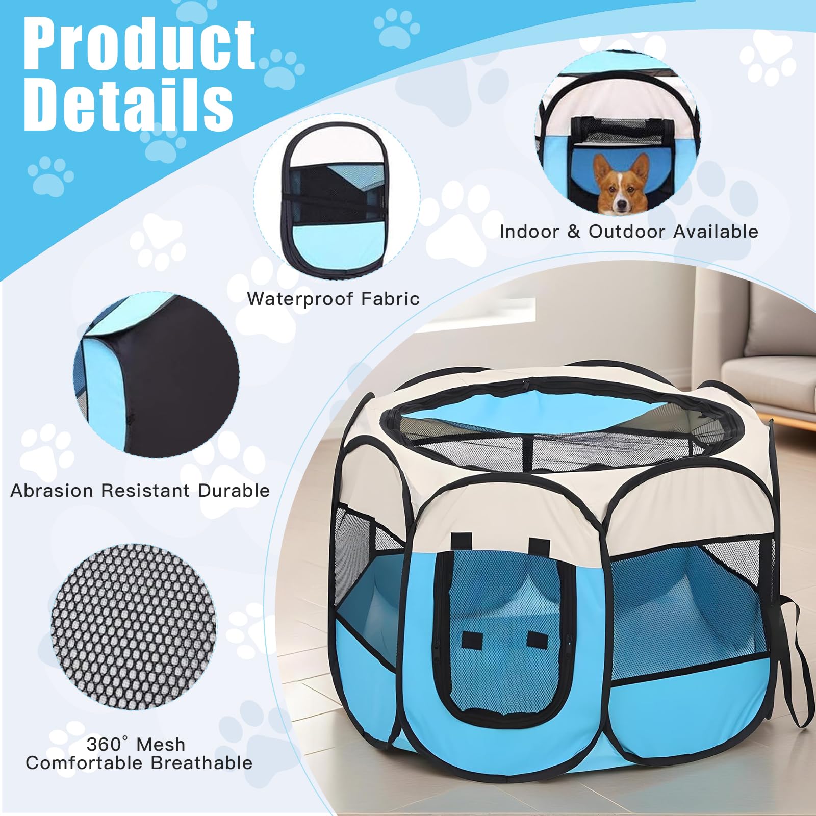 Recinto Cani da Interno, Recinto Pieghevole per Cani e Gatti, Recinti Gioco per Cane, Box Pieghevole per Cane, Portatile Recinto per Animali pour Gatti, Cani, Conigli (Blu Recinti, S)